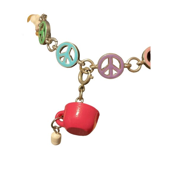 Vintage Charm Bracelet With Peace Signs & Colorful Charms - Picture 4 of 5